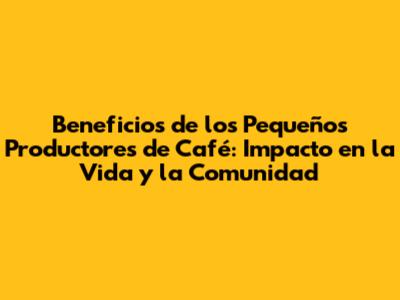 Beneficios de los Pequeños Productores de Café: Impacto en la Vida y la Comunidad