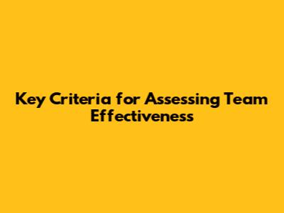 Key Criteria for Assessing Team Effectiveness