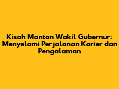 Kisah Mantan Wakil Gubernur: Menyelami Perjalanan Karier dan Pengalaman