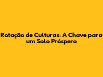 Rotação de Culturas: A Chave para um Solo Próspero