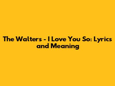 The Walters - I Love You So: Lyrics and Meaning