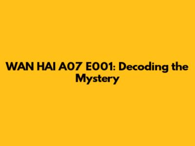 WAN HAI A07 E001: Decoding the Mystery