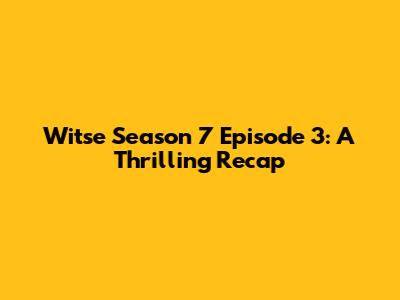 Witse Season 7 Episode 3: A Thrilling Recap