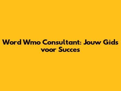 Word Wmo Consultant: Jouw Gids voor Succes